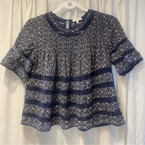 Wilfred Aritzia Navy Lace Blouse | Size S | Peplum Boho Top